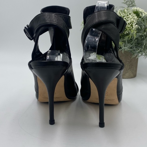 Leon Max Black Palor All Leather Open Toe Heels Wrap Ankle Sz 8M - Picture 6 of 16